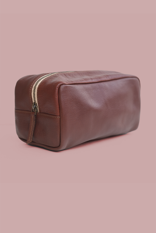 Brown Leather Dopp kit from India