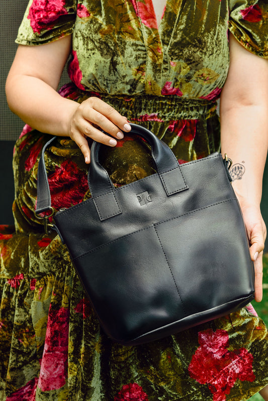 Ethically Handmade Black Leather Medium Crossbody Purse