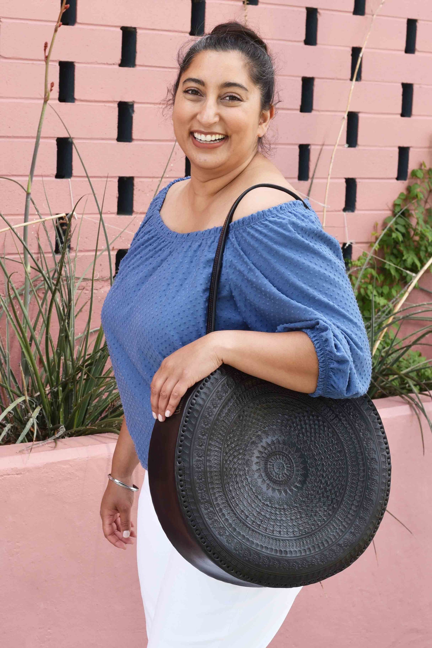 Embossed Circle Shoulder Bag