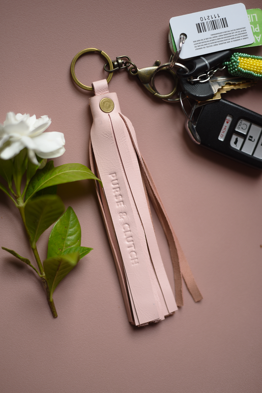 Pink Leather Tassel Keychain