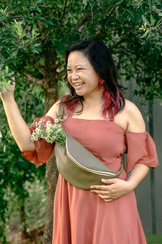 Leather Belt Bag in Olive Green