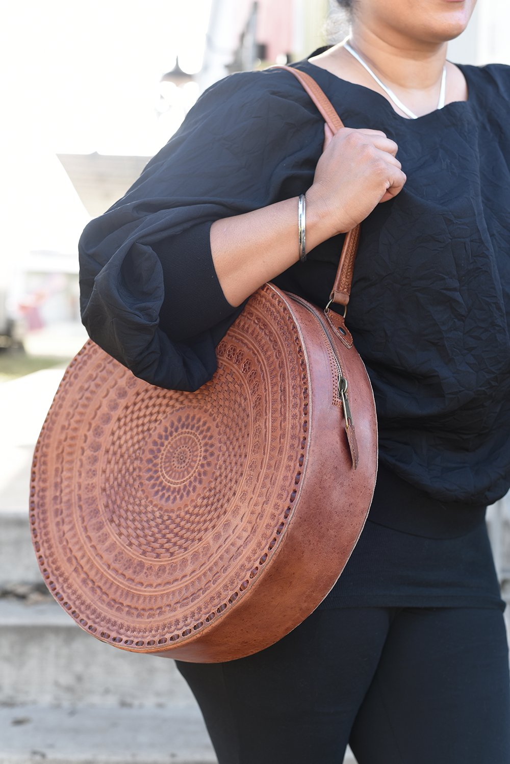 Embossed Circle Shoulder Bag