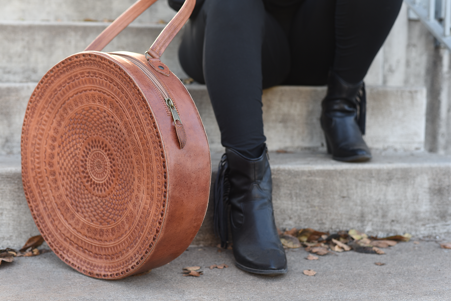 Embossed Circle Shoulder Bag