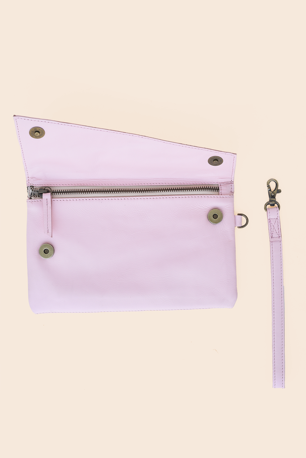 Pink Leather Clutch with zipper closure