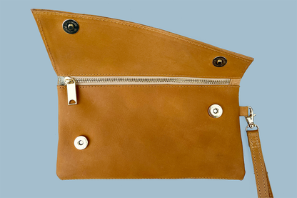 Caramel Leather Clutch from Ethiopia with custom branding