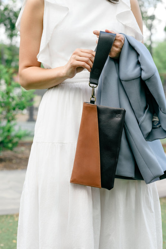 Asymmetric Two Toned Leather Clutch Wristlet