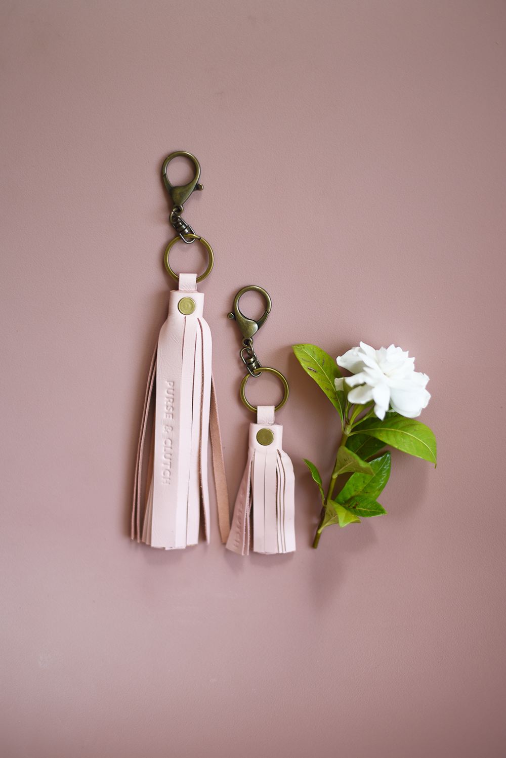 Leather Tassel Keychains from India in Pink
