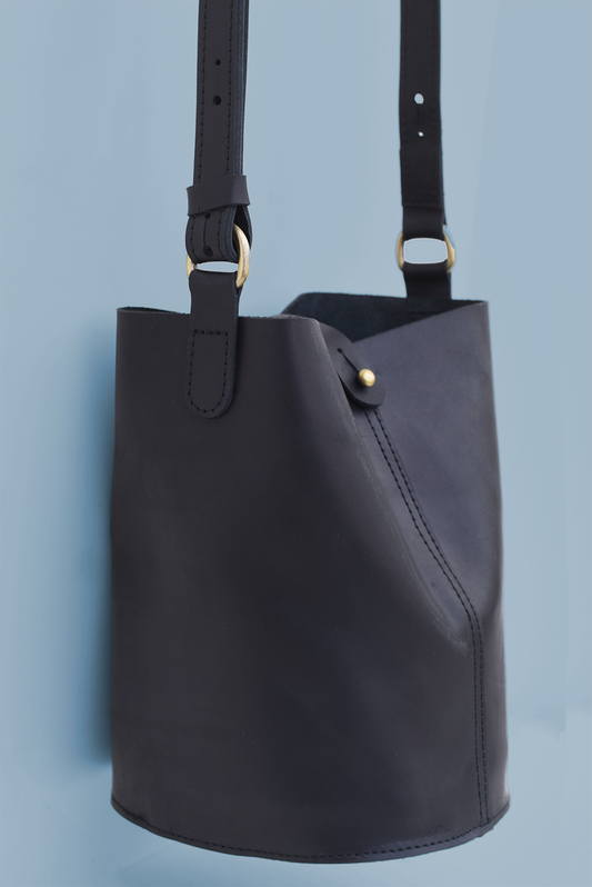 Black Leather Bucket Bag from Ethiopia Certified B Corp