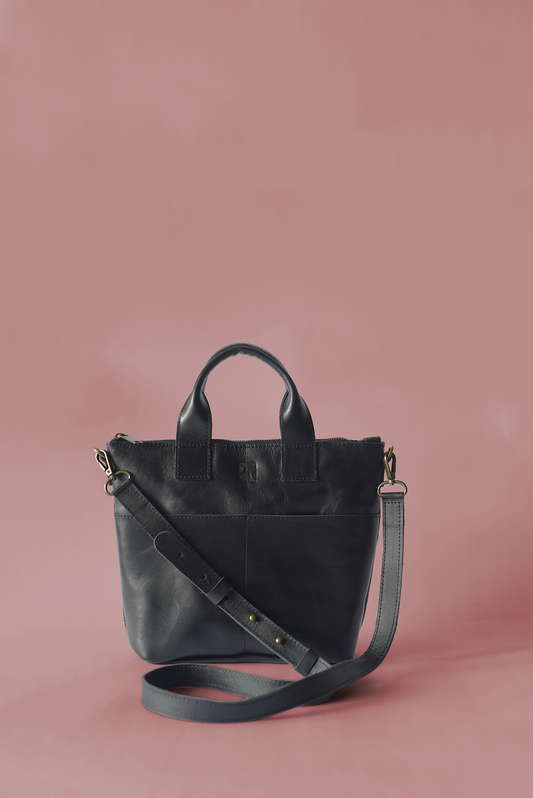 Black Leather Purse with outside pockets from Ethiopia