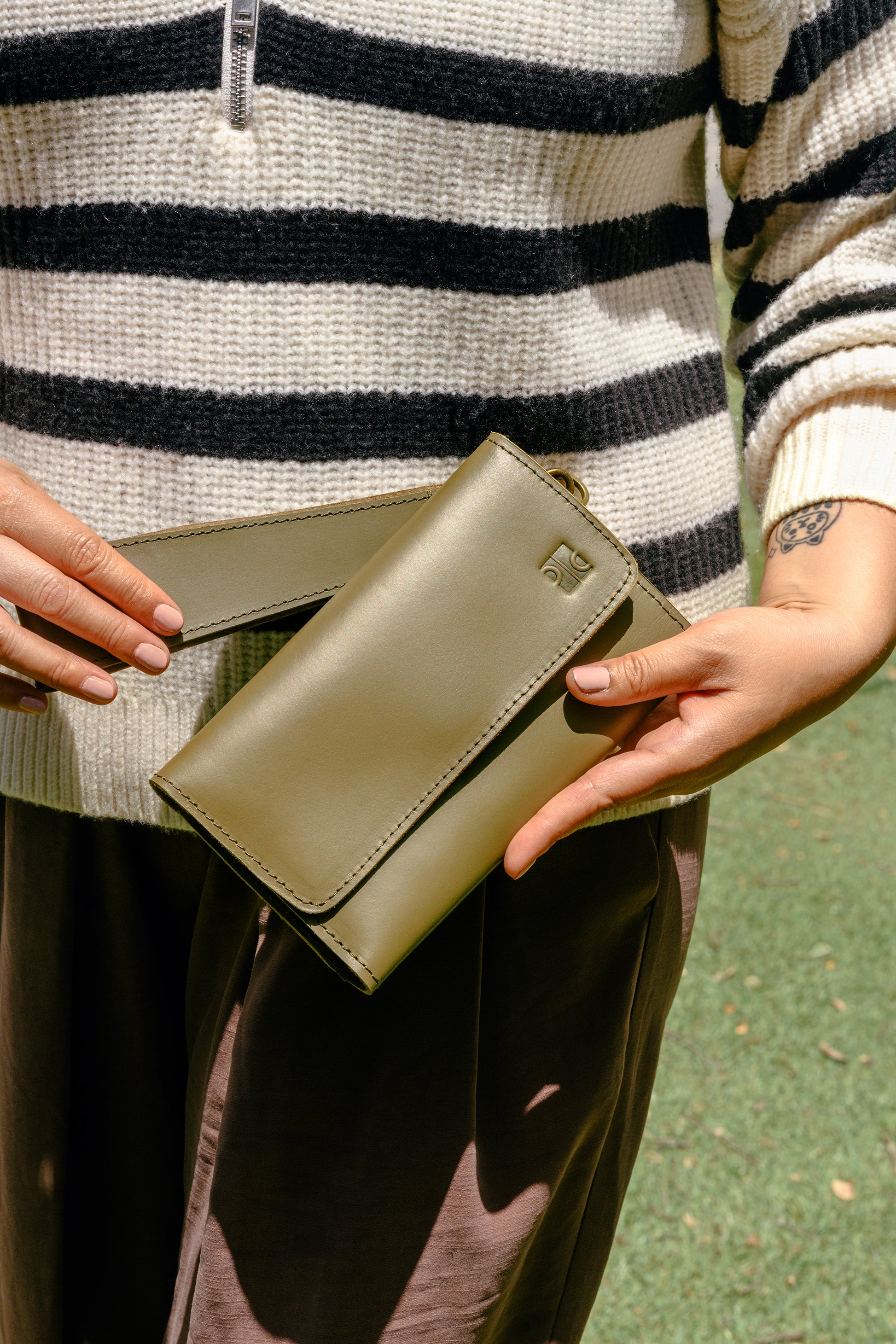 Olive Green Leather Wallet Wristlet from Ethiopia