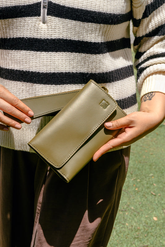 Olive Green Leather Wallet Wristlet from Ethiopia