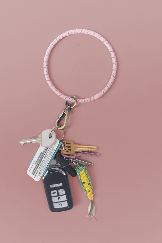 Pink Leather Wristlet Ring Keychain