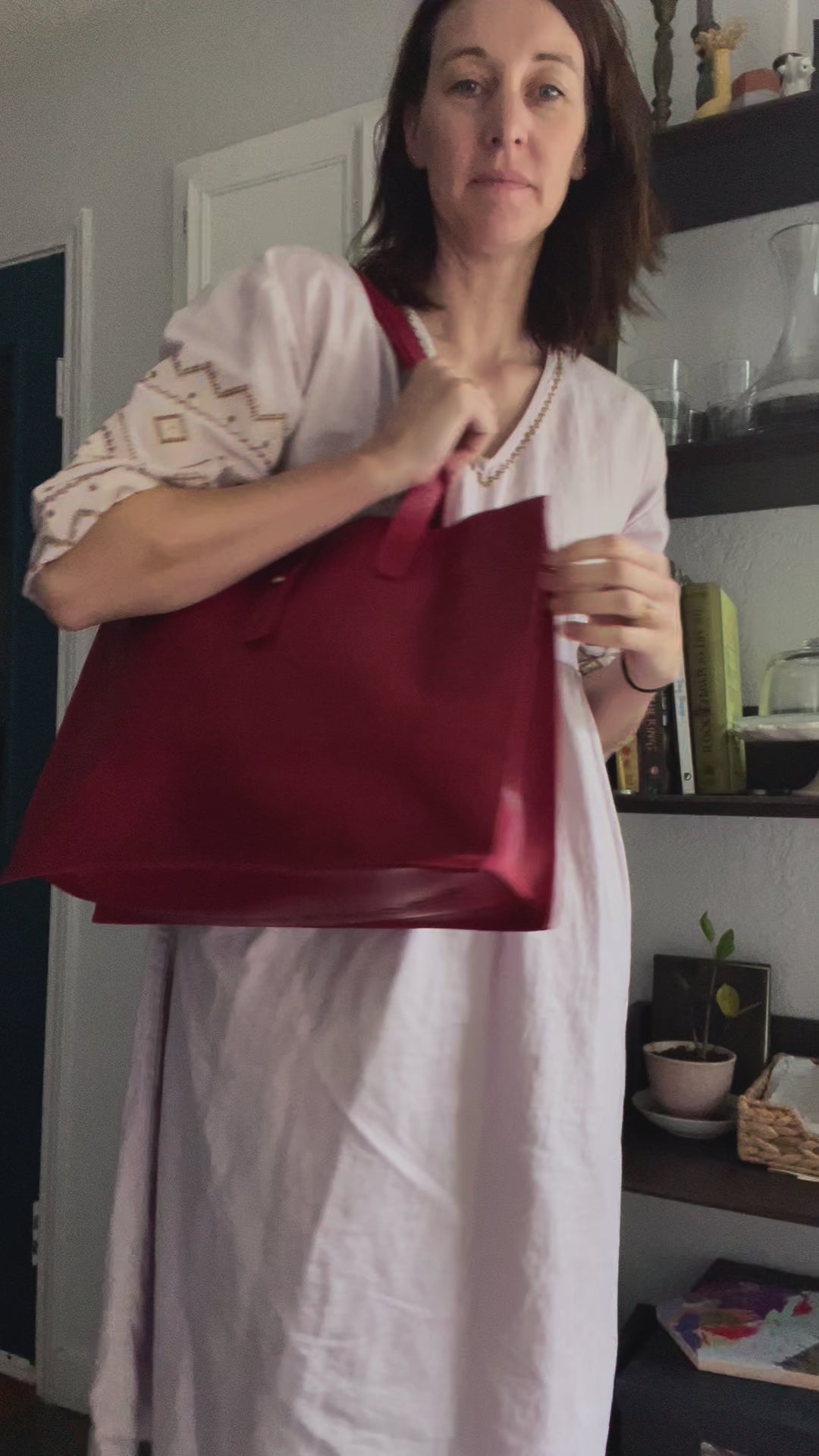 Ethically handmade red leather tote