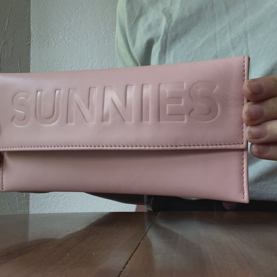 Ethically handmade pink leather sunglasses cases