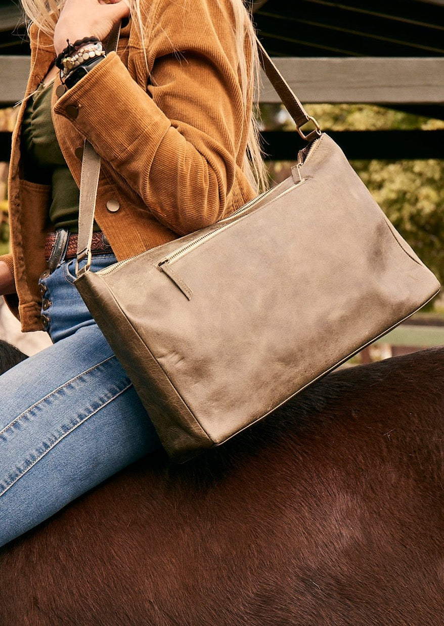 Forest Green Leather Laptop Shoulder Bag