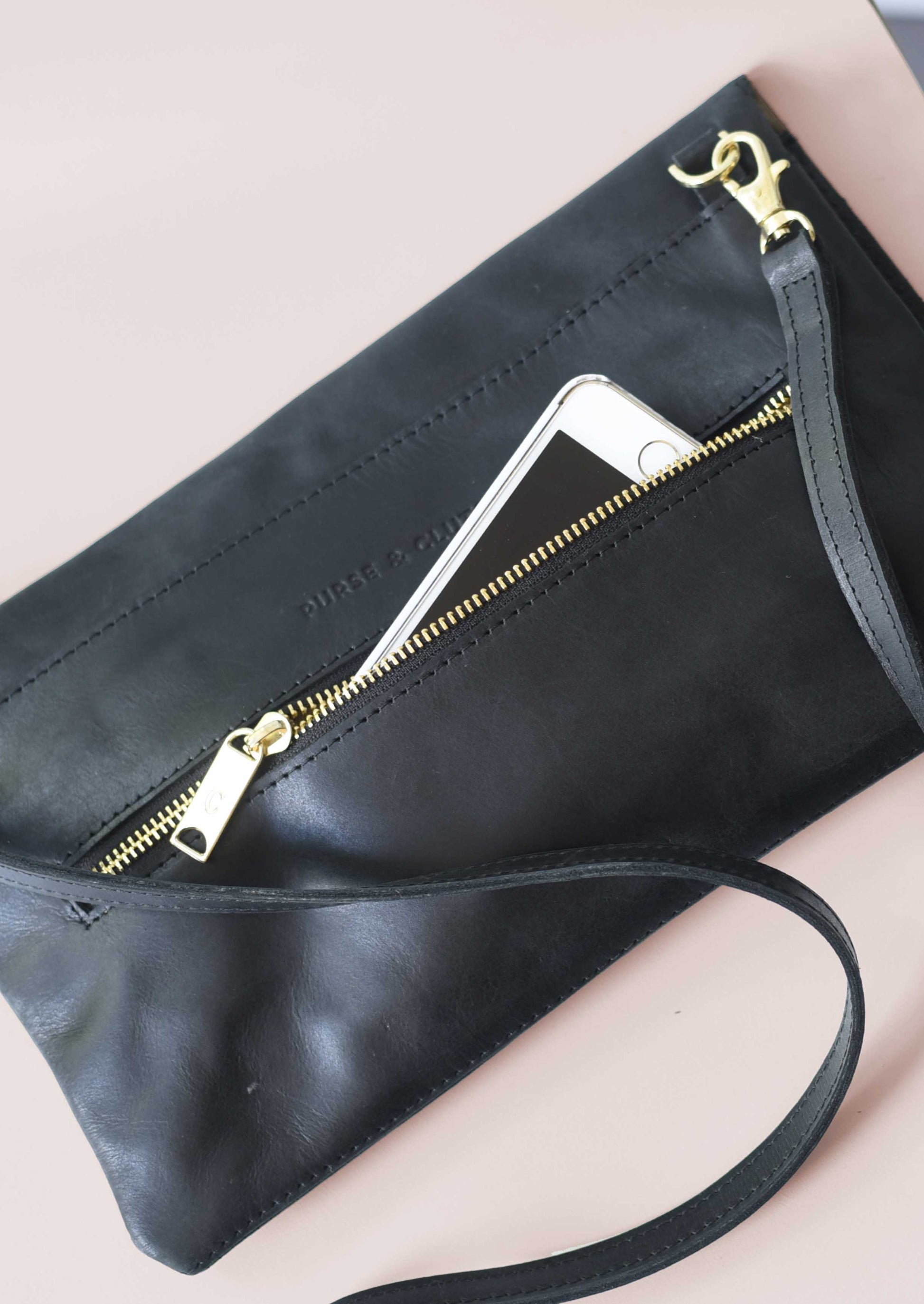Ethical Fashion Leather Clutch with phone pocket
