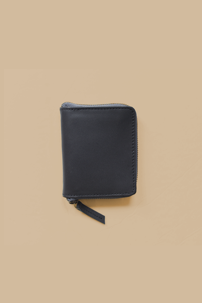 Matte Black Leather Small Zippered Wallet