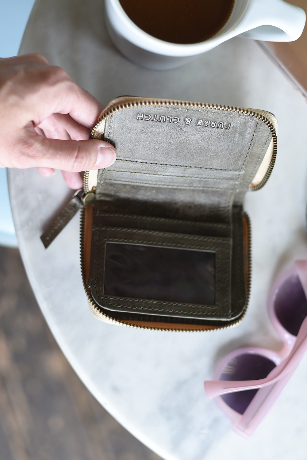 Compact Green Leather Wallet with zipper closure