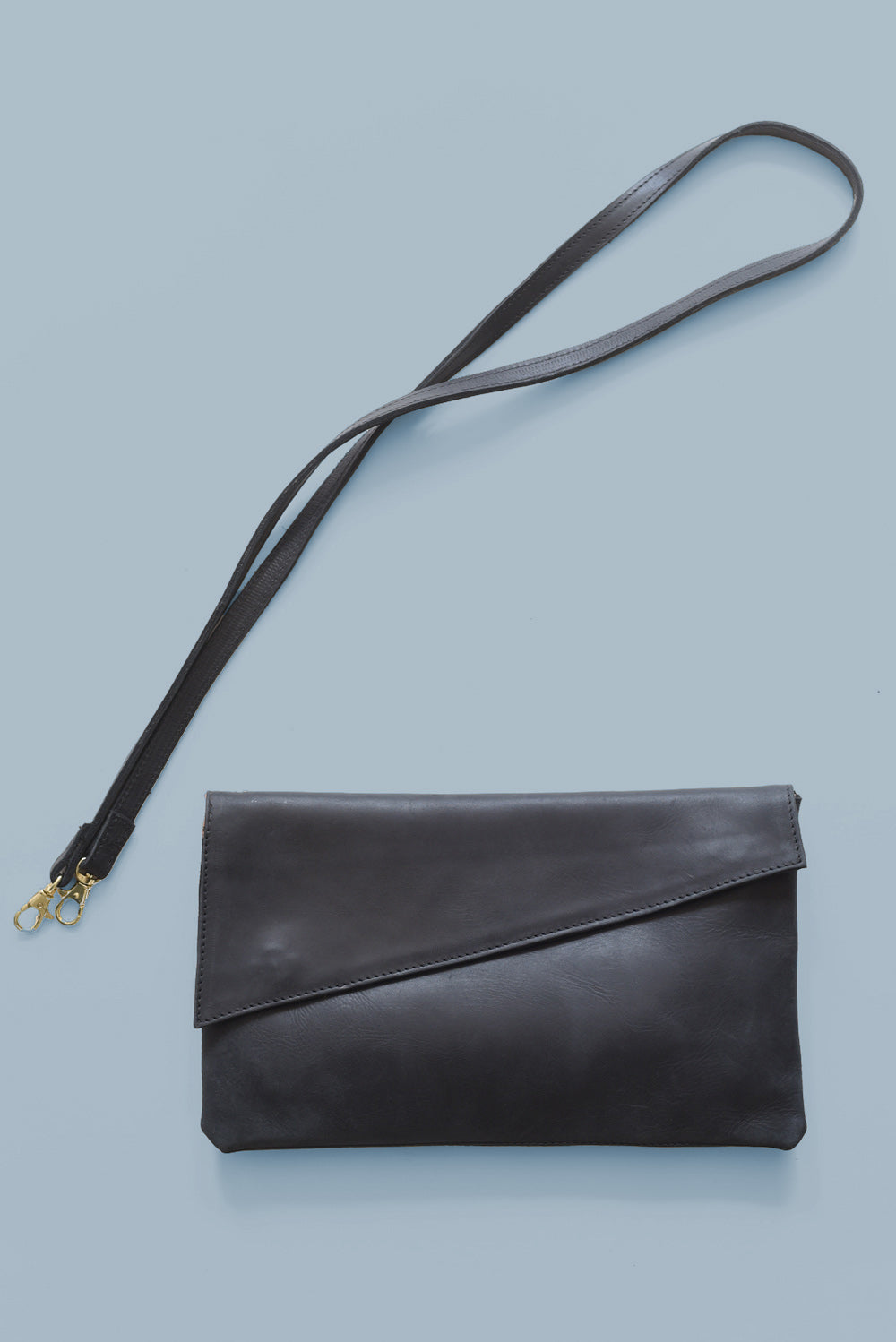 Black Leather Convertible Crossbody and Clutch Purse 