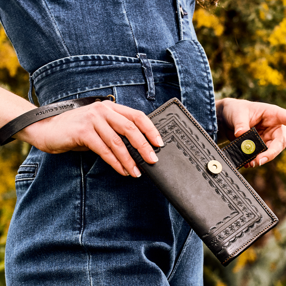 Embossed Leather Wallet with wristlet strap
