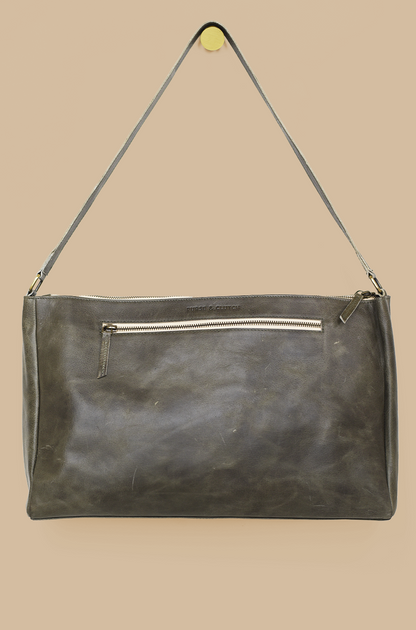 15" Laptop Shoulder Bag in Forest Green Leather