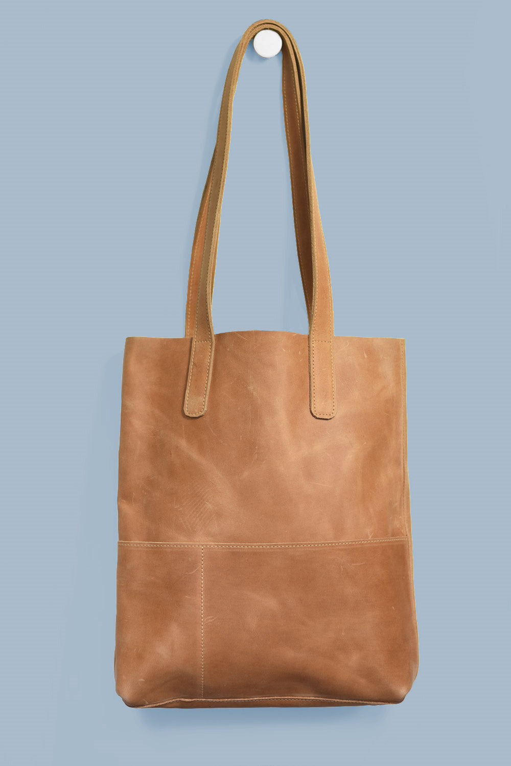 Caramel Leather Outside Pockets Handbag