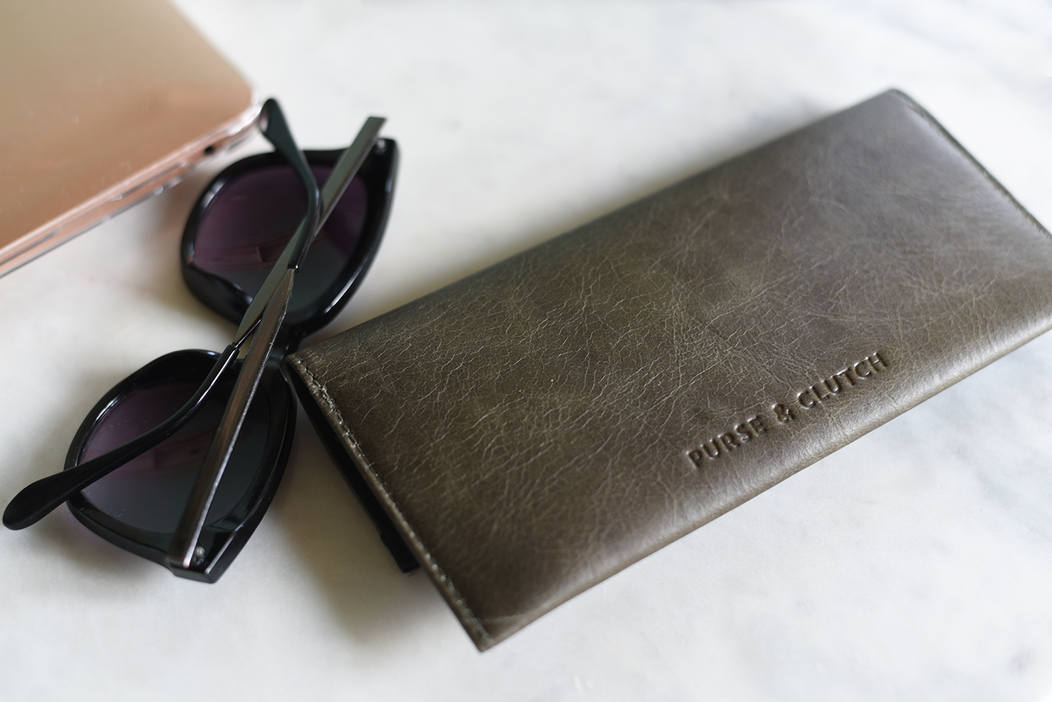 Handmade leather sunglasses case in forest green