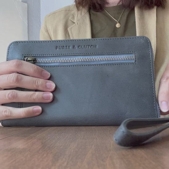 Zippered Leather Wristlet from India