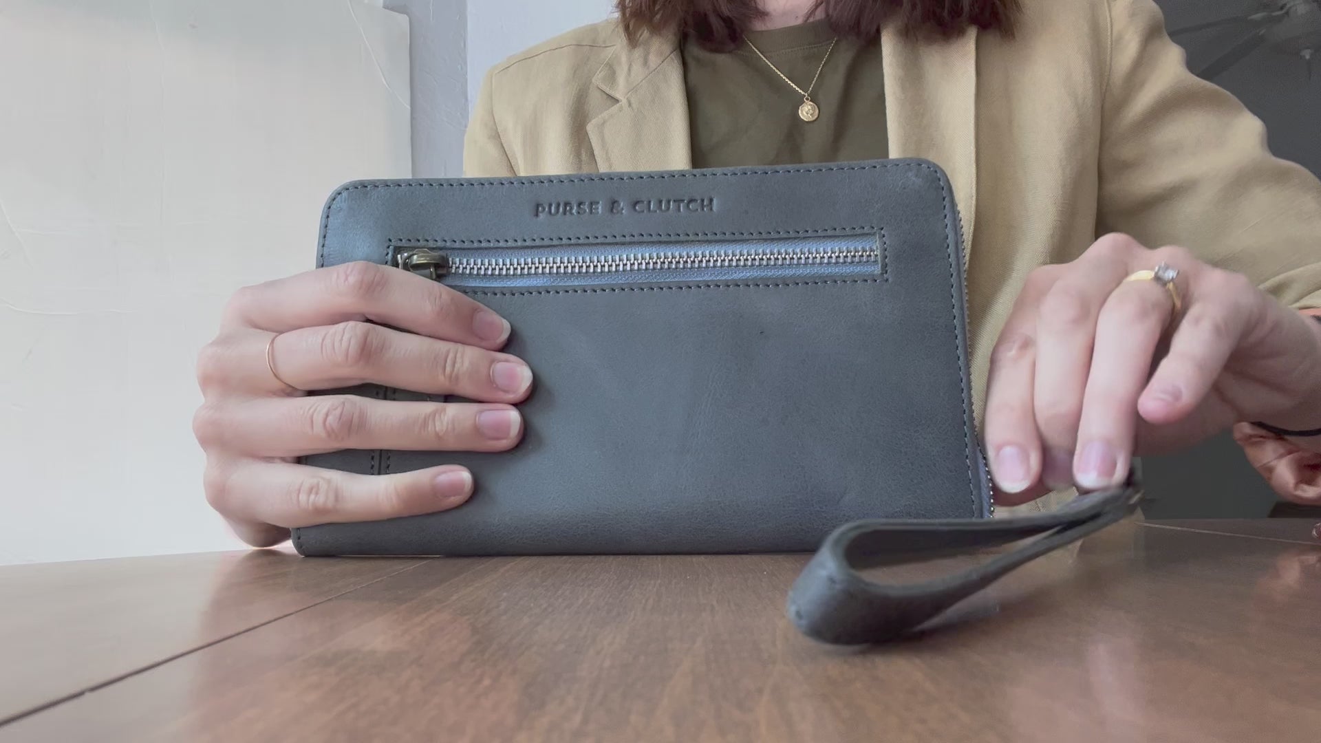 Zippered Leather Wristlet from India
