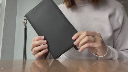 Classic Black Leather Wallets with Zipper Closure