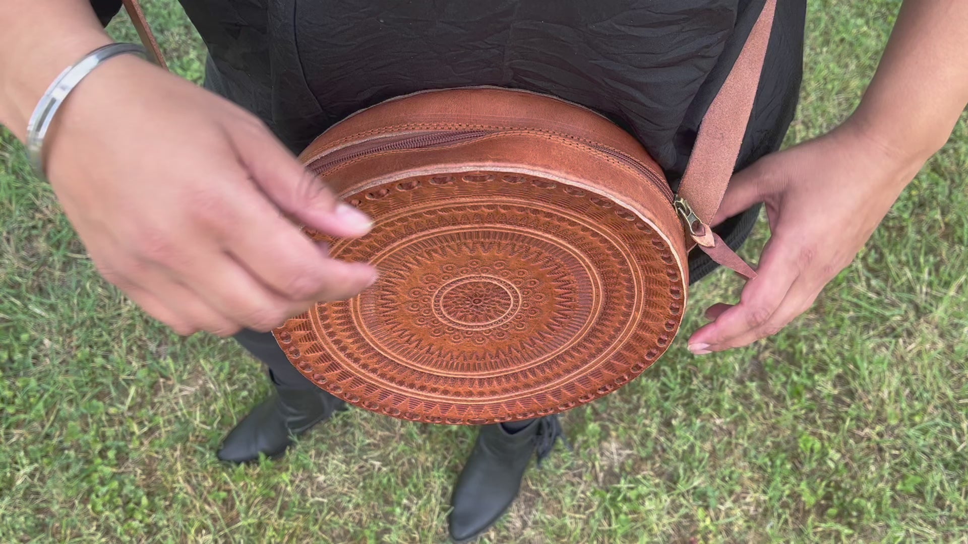 Embossed Circle Crossbody Purse