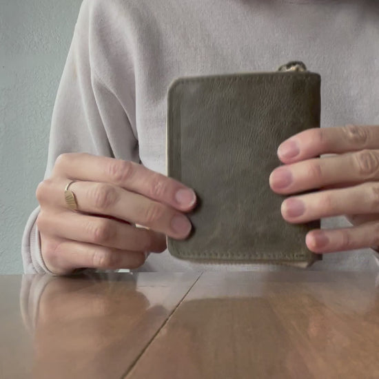 Ethically handmade green leather wallets